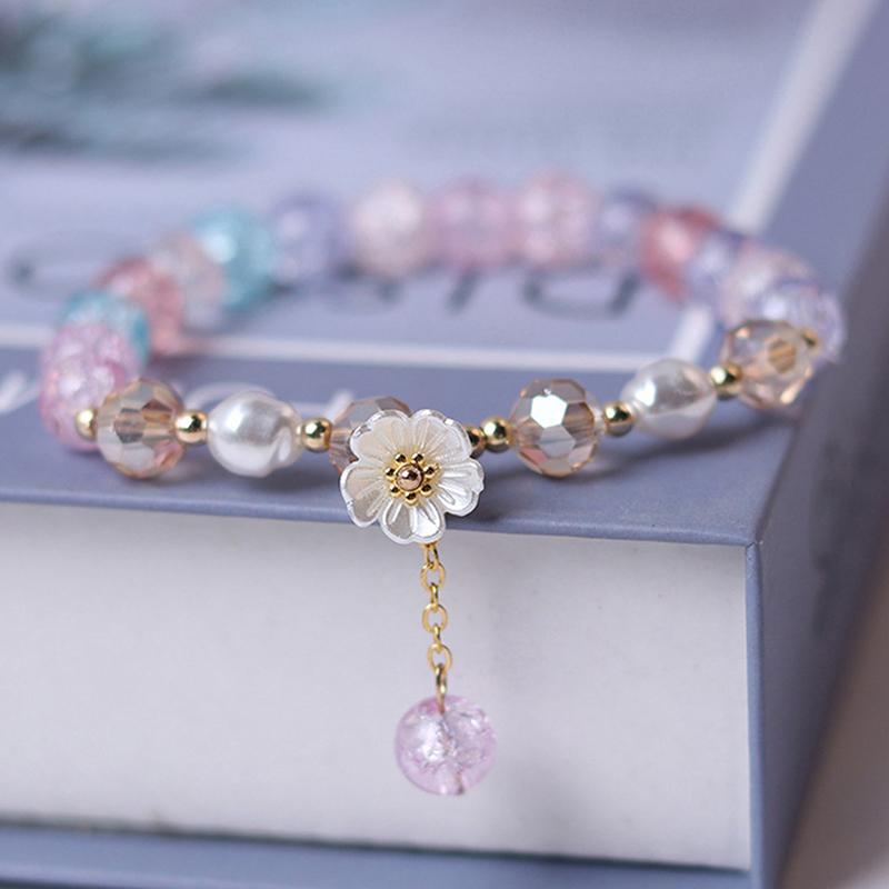 Crystal Beads Bracelet Women Pearl Flower Pendant Friendship KTY