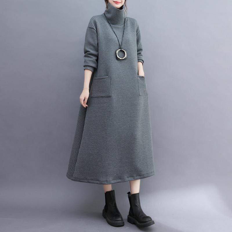 Plus Size Autumn Cotton Hoodies & Sweatshirts Striped Turtleneck Long Casual Women Basic Long Sleeve Grey Dress