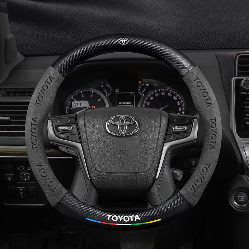 Нескользящая кожаная накладка на руль Toyota Prado из углеродного волокна