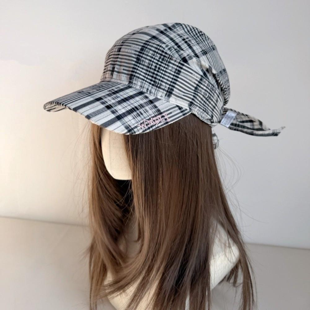 Contrasting Color Personalized Strap Cap Retro Retro Plaid Turban Hat Sunshade Use
