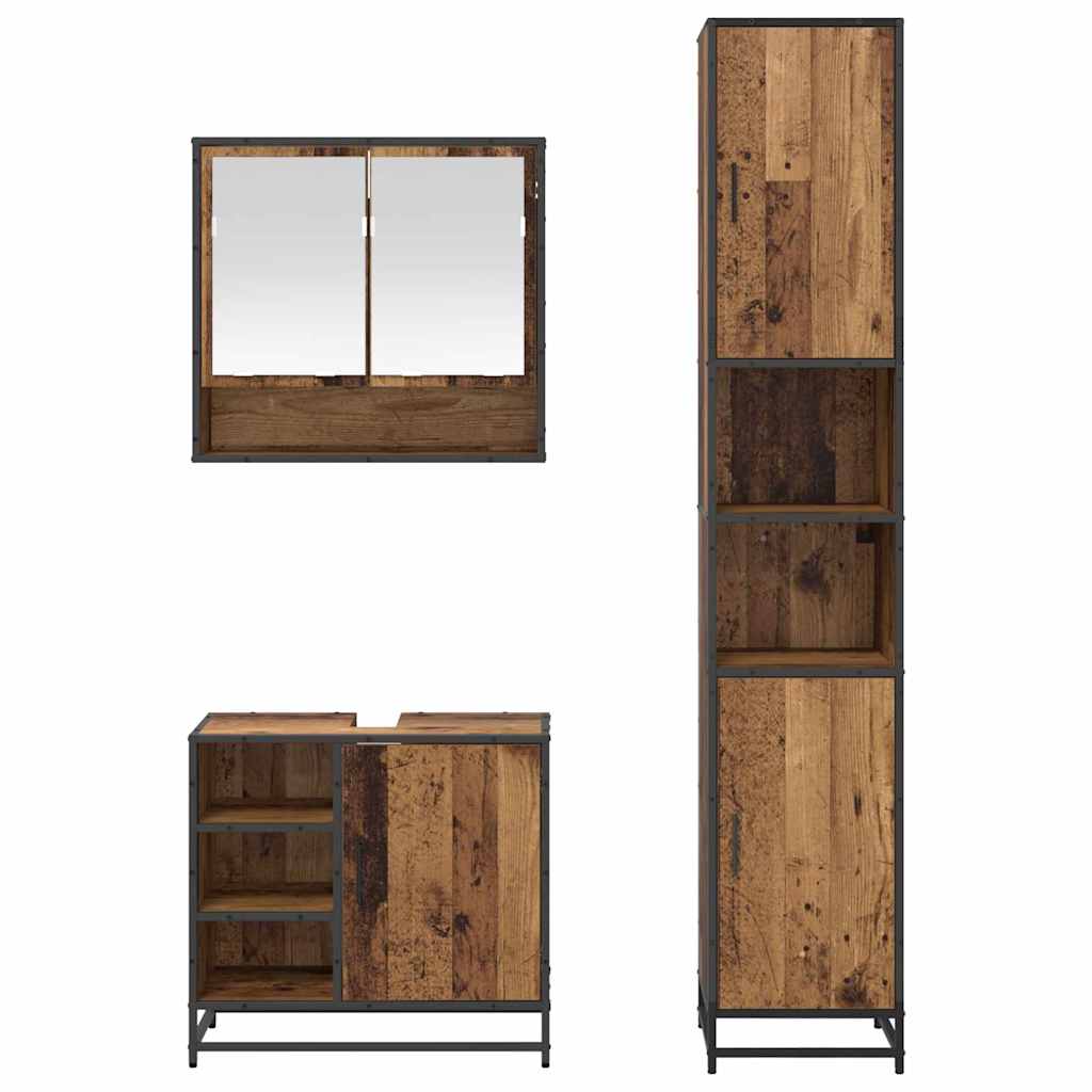 Bathroom Furniture Set with Shelf 3 pcs Reclaimed Wood Engineered Wood