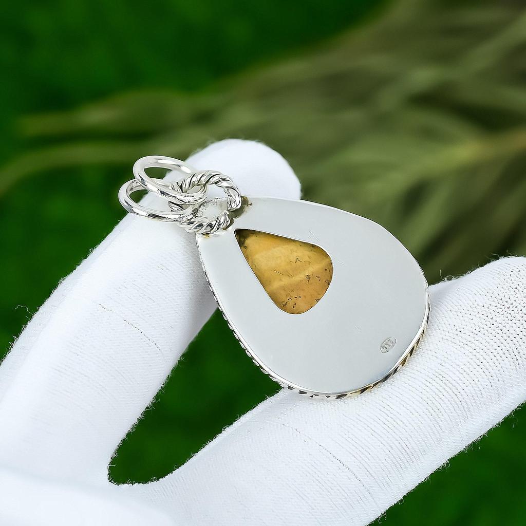 Подвеска из натурального камня Яшма Пикассо Желтая Ювелирное изделие из серебра 925 пробы