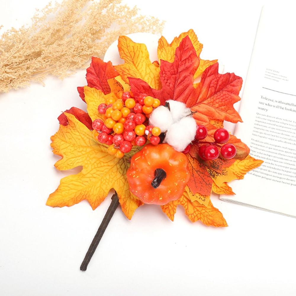 Autumn Decoration Christmas Home Fall Berry Stem Faux Branches Fake Pumpkin Artificial Maple Leaves