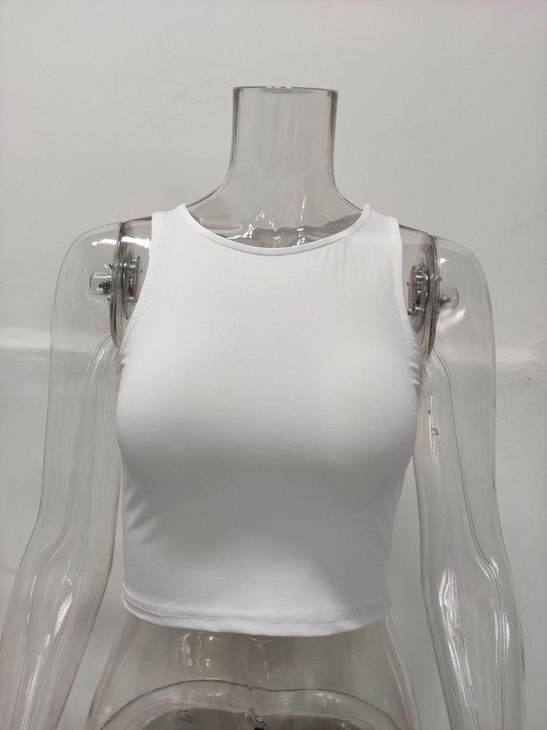 2023 Sleeveless Round Neck I-shaped Vest T-shirt In Solid Colors for Women