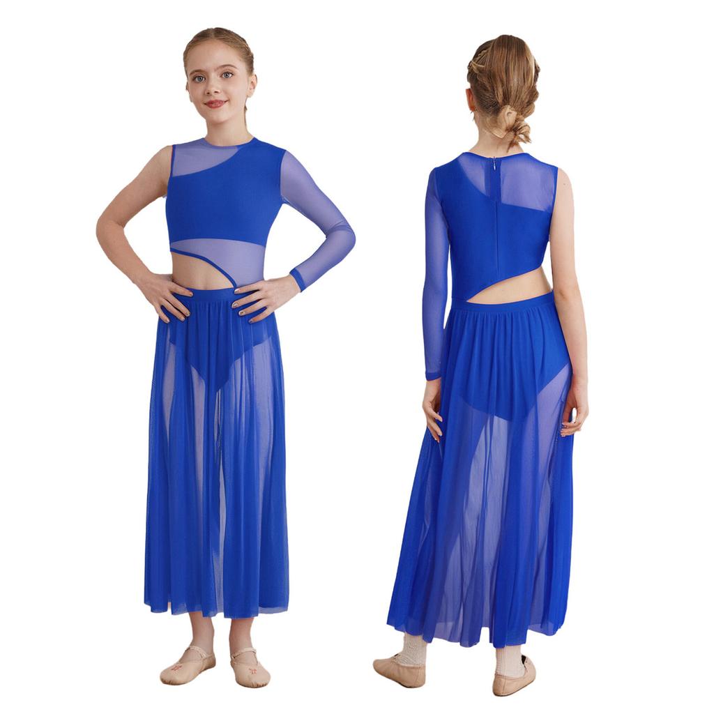 Современное лирическое танцевальное платье для девочек с вырезами по бокам, пэчворком, разрезом и асимметричным дизайном из прозрачной сетки