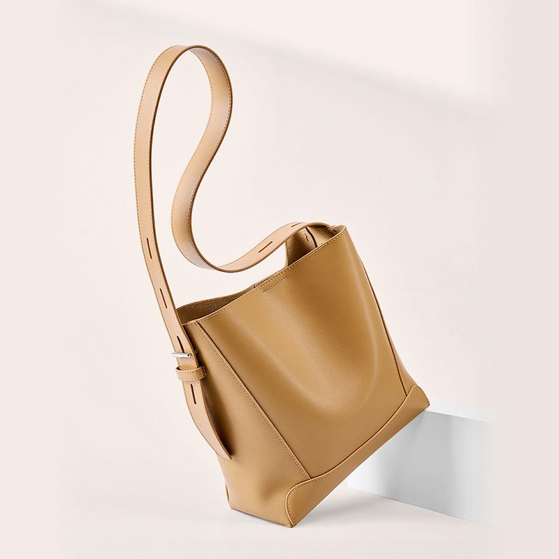 Маленькая и высококачественная женская кожаная сумка, новая сумка-ведро из воловьей кожи, сумка через плечо большой вместимости на одно плечо