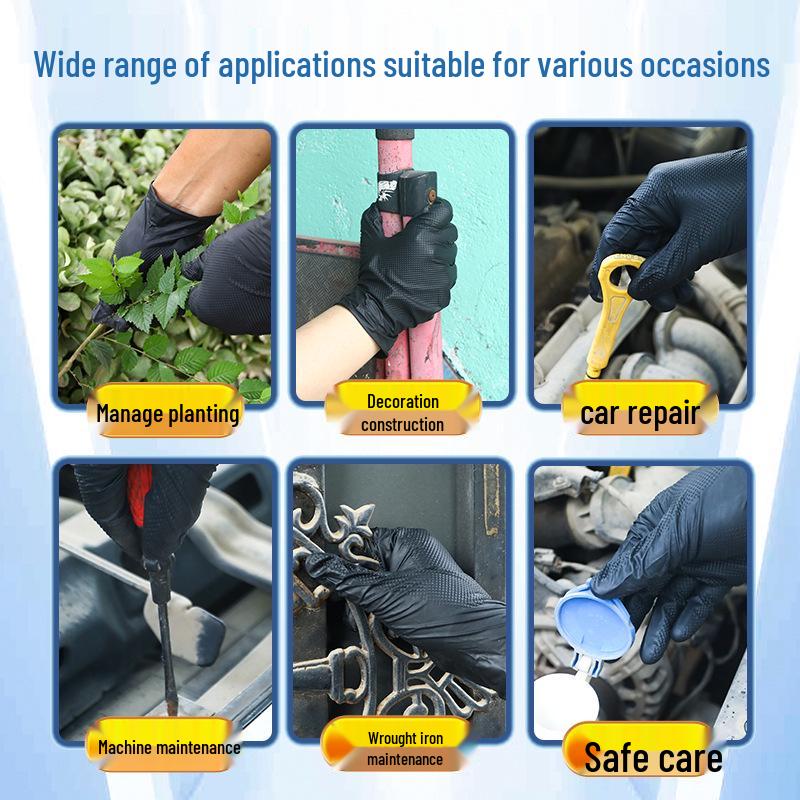 Thickened Non-slip Diamond Texture Nitrile Gloves for Household, Kitchen, Industrial, and Automotive Repair