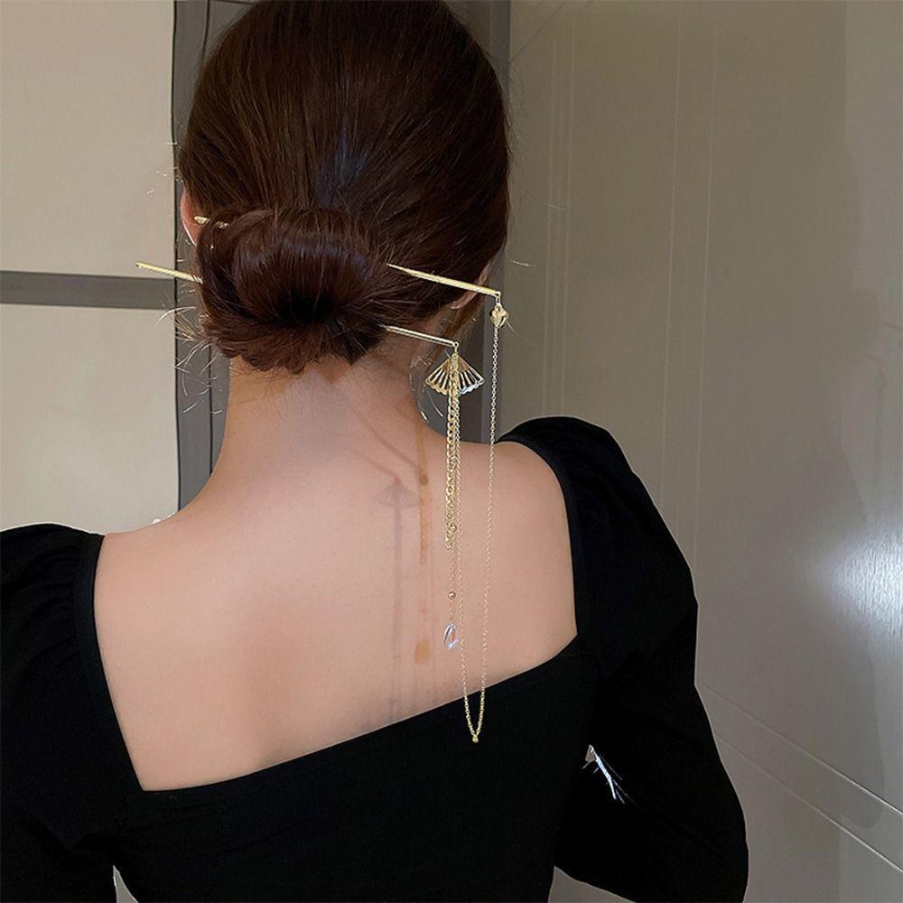 Головной убор Вставка для волос веер Заколки для волос в китайском стиле Двойная кисточка для волос Вилка для волос Аксессуары для волос