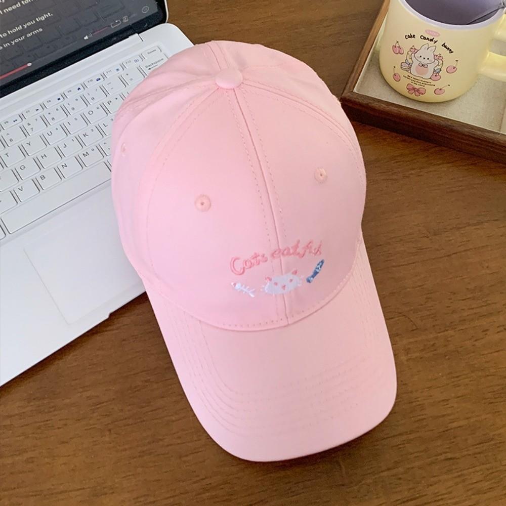 Casual Embroidery Baseball Cap Cartoon Cat Breathable Sunshade Hat Adjustable Wide Brim Hat