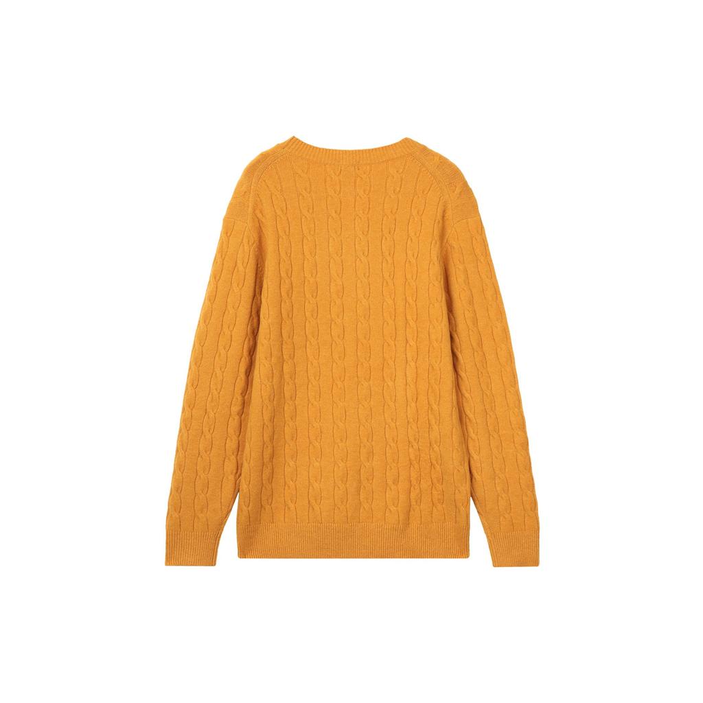 Uniqlo Однотонный круглый вырез Пуловер Прямой длинный рукав Вязаный свитер Мужской свитер Лимонно-желтый 460950-45