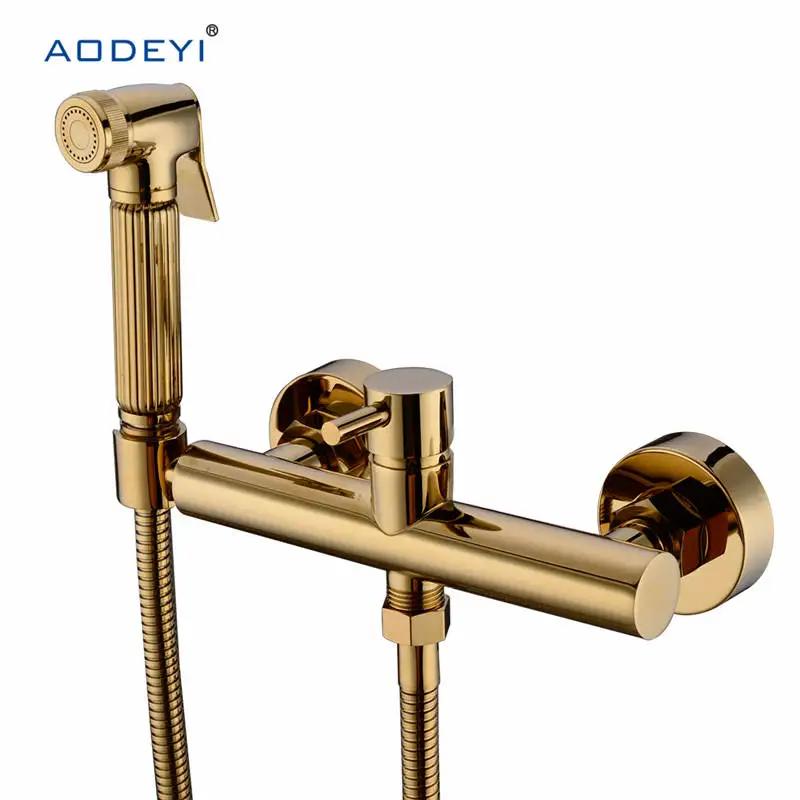 Solid Brass Toilet Handheld Bidet Spray Shower Sprayer Set With Hot and Cold Mixer Valve Chrome & Gold