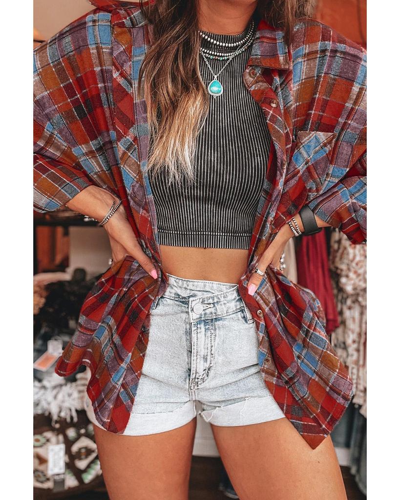 Azura Exchange Свободная винтажная рубашка с принтом в красную клетку