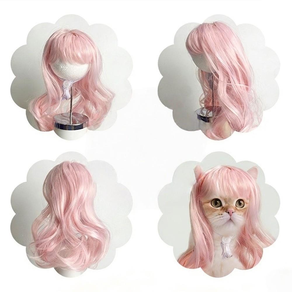 Comfortable To Wear Pet Bob Wig with Bangs Dogs Cats Cosplay Wigs Cat Fake Hair Dress Up Event