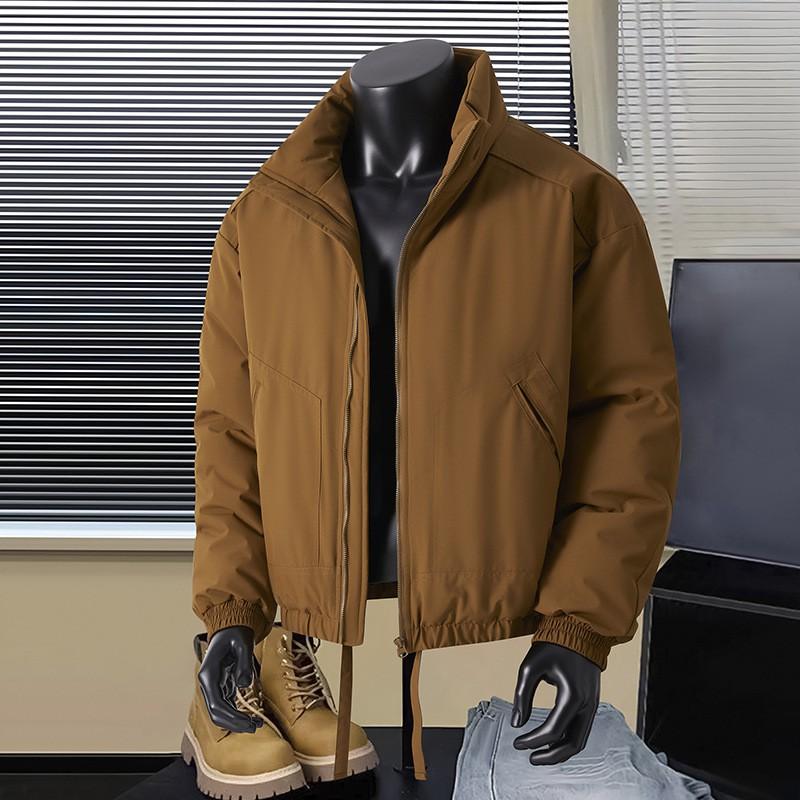 Mens Winter Thickened Stand Collar Cotton Puffer Jacket Loose Fit Solid Color Casual Warm Outerwear 2026