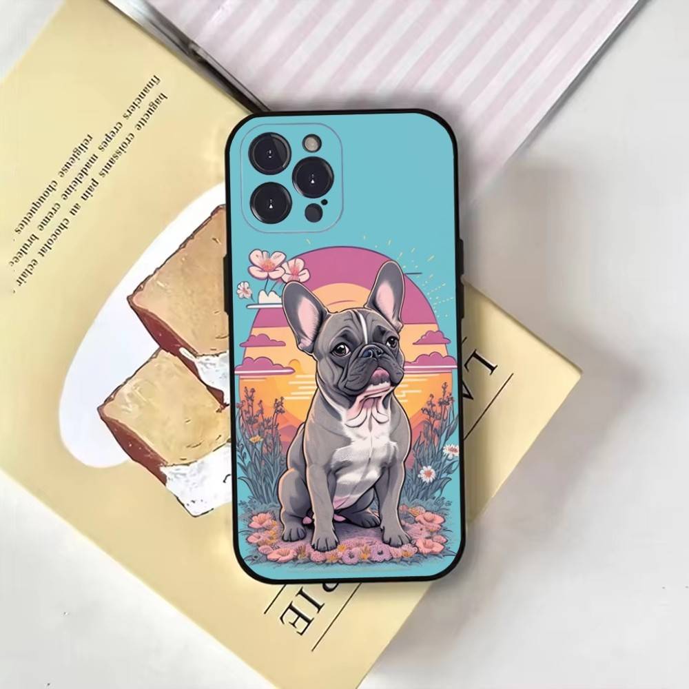 Мультяшный чехол для телефона с французским бульдогом для iPhone17,16,15,14,13,12,11 Plus,Pro Max, Мягкий черный чехол