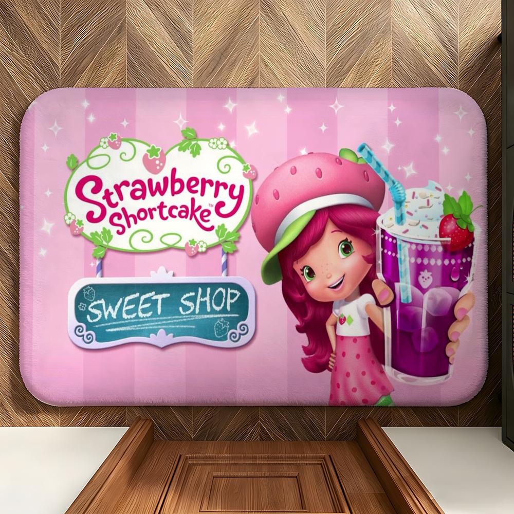 Character S-Strawberry Shortcake Floor Mat Soft Flannel Floor Mat Suitable for Entryways, Living Rooms, Bedrooms, and Bathrooms