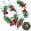 10pcs Christmas Red Berry Pine Cone Holly Branches Artificial Pine Needles Xmas Tree Ornament Home Decoration DIY Wreath Gift