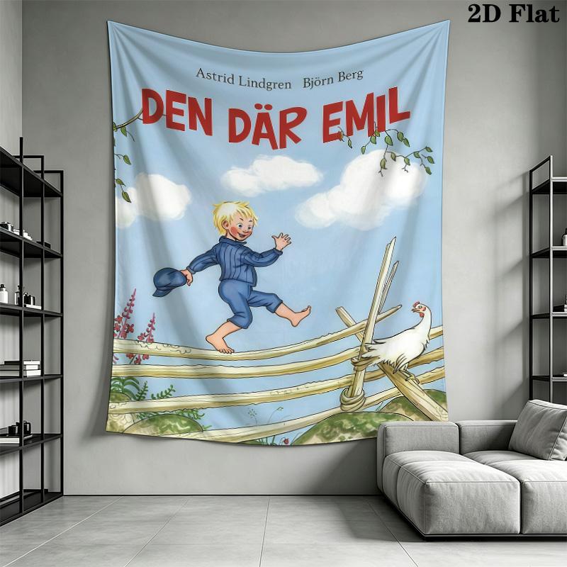 Emil i Lönneberga Tapestry, Astrid Lindgren Story Character Wall Hanging, Wall Backdrop for Bedroom Home Decor