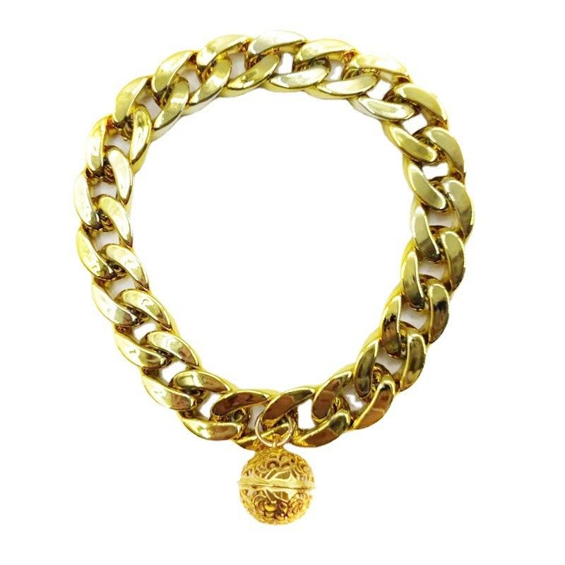 Dog Hollow Bell Pet Teddy Koji Fa Dou Bully Cat Gold Collar with Bell Plastic Big Gold Chain