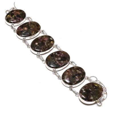 Браслет из серебра 925 пробы с натуральным арбузным турмалином 7-8 дюймов A2s25