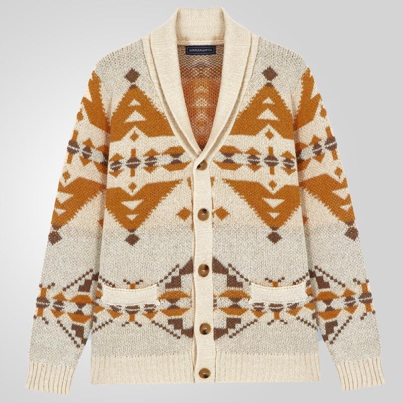 Осень и зима Новая мужская верхняя одежда с принтом Свитер с длинными рукавами Вязаная куртка