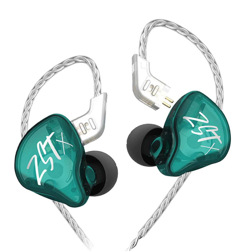 KZ ZSTX Earphones Canal Type Earphones Chinese Noise Canceling High Purity Silver Plated Cable Ear Hook 1BA+1DD 3.5MM (No Microphone, Green)