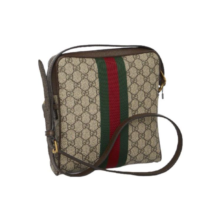 Gucci Сумка через плечо Ophidia с полосками из стропы, канва и кожа, маленькая мужская сумка через плечо, Эбеновое дерево 547926-96IWT-8745
