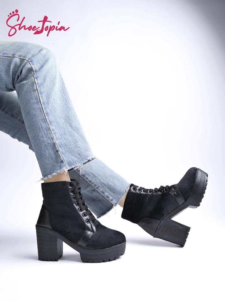 Shoetopia Женские короткие ботильоны на массивном каблуке с нескользящей подошвой, удобные модные ботильоны на щиколотку | Мягкая амортизирующая подошва | Для повседневной носки, вечеринок и зимы