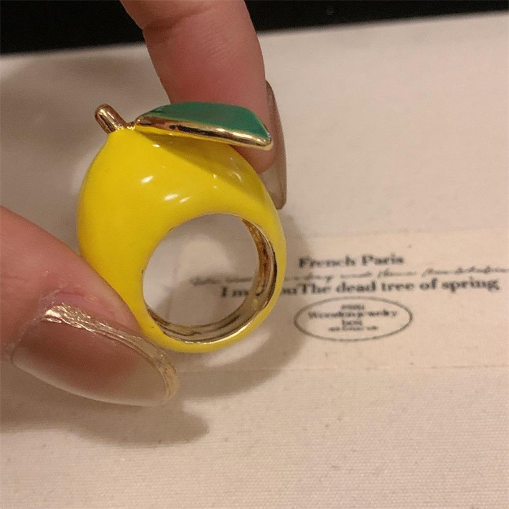 Cherry Drip Oil Ring Lemon Fruit Enamel Ring Personality Painting Ring Women