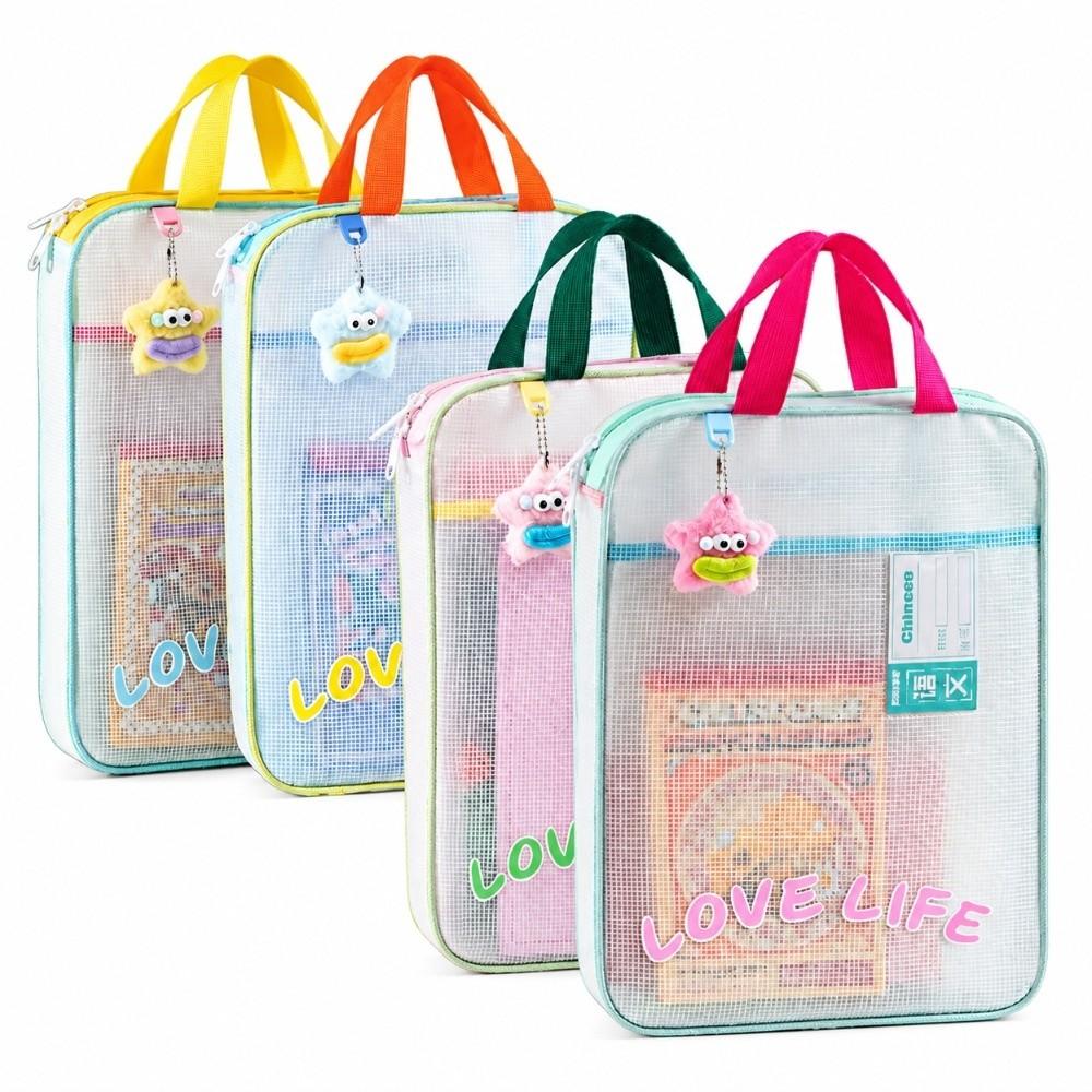 Waterproof Mesh Zipper Pouch Bag EVA Transparent File Bag Tutoring Bag School Office Supplies