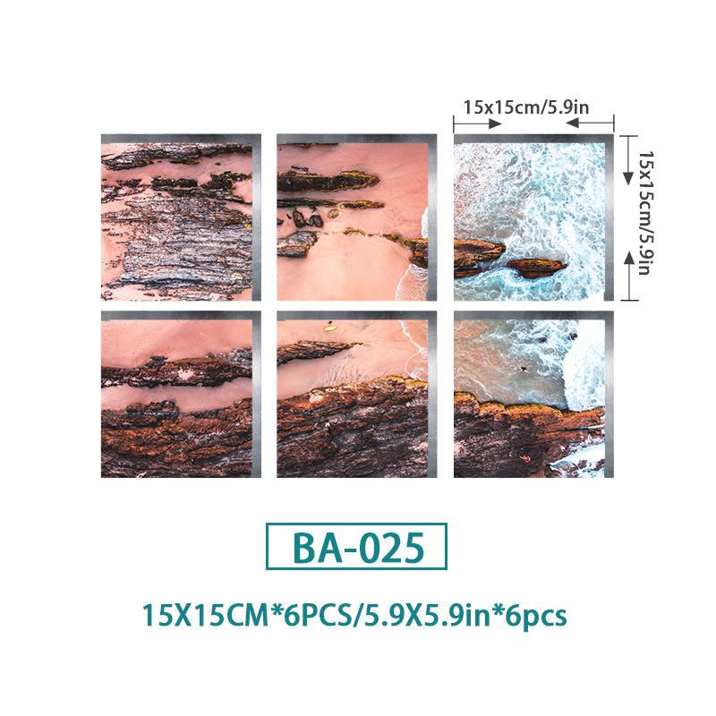 6PCS Ocean Wave Bathtub Sticker Non-slip Waterproof 3D Effect Self-adhesive Bathroom Decal PVC Removable Decorative Mural 15x15cm