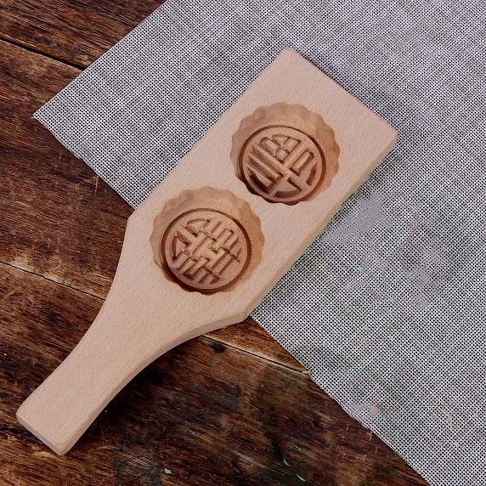 Double Slot Wooden Mooncake Mold Clear Texture Traditional Dessert Press Kitchen Gadgets