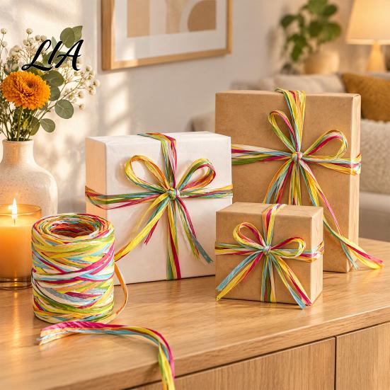 Eco Friendly Craft Rope for DIY Projects Colorful Raffia Packaging String, Flexible Paper Twine Floral Bundling String Party Favors Rope, Multi-color