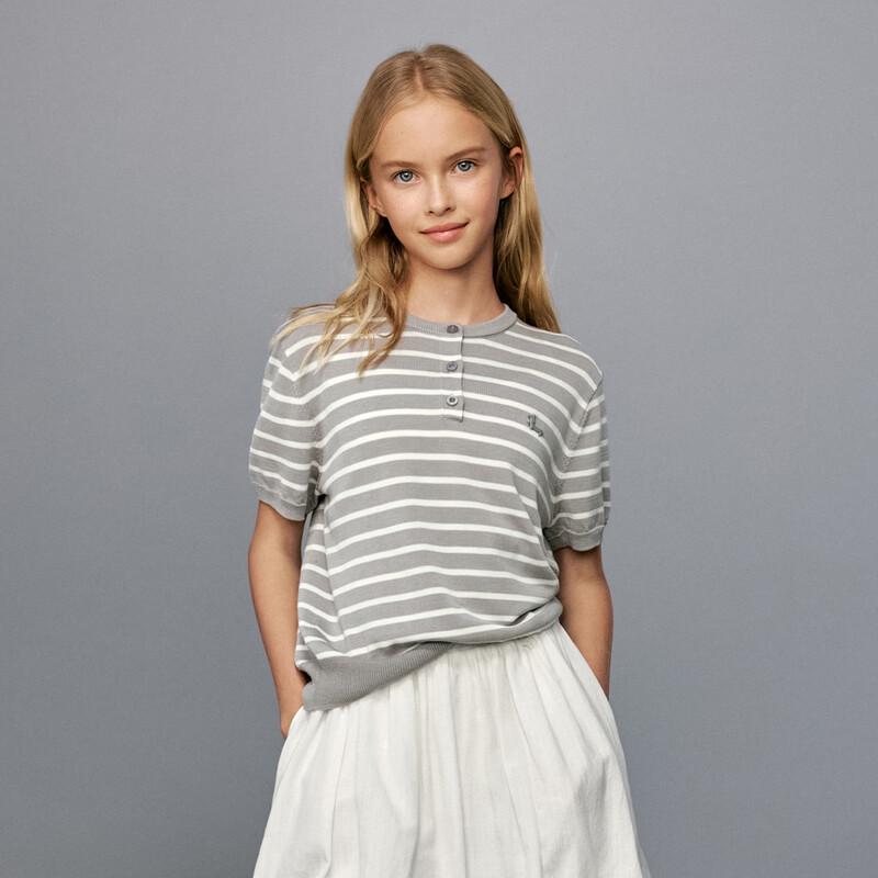 ELLE KIDS Girls' Classic Striped Knit Top