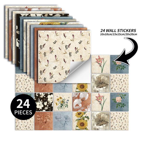 24PCS  Creative Kitchen Tile Stickers Waterproof Mandala Flowers Tile Paste Self-adhesive Wallpaper Bedroom Decoration Stickers