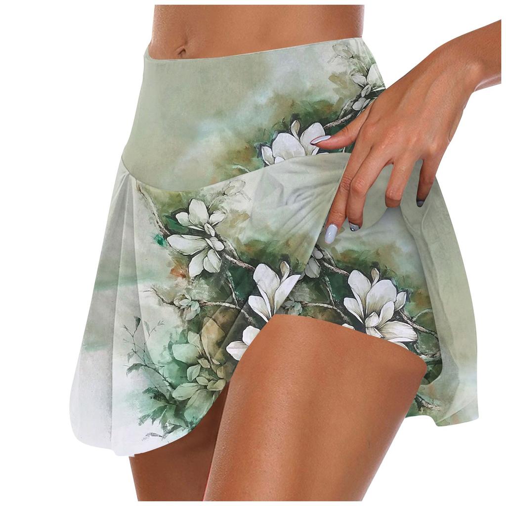 Women's Athletic Stretchy Pleated Tennis Skirts Run Yoga Inner Shorts Elastic Sports Golf Skorts