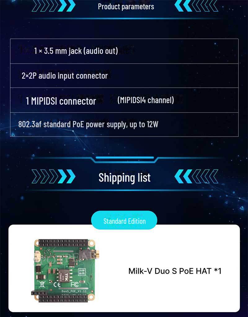 Milk-V Duo S PoE Expansion Board with MIPI DSI Display, Audio Output, and Microphone Input
