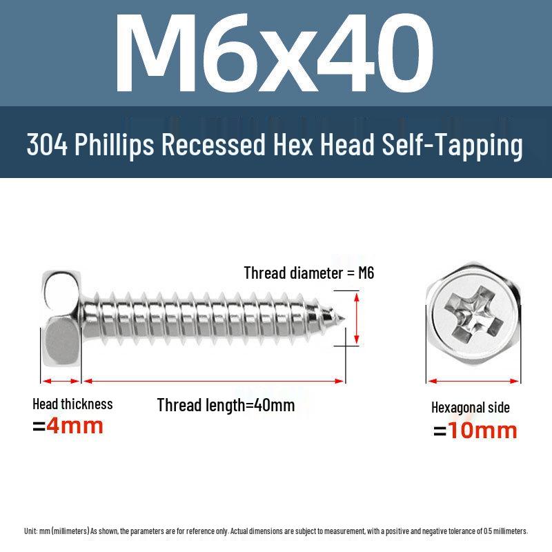 Yigu 304 Stainless Steel Phillips Recessed Hex and Slotted Self-Tapping Screws for Wood, M3-M8