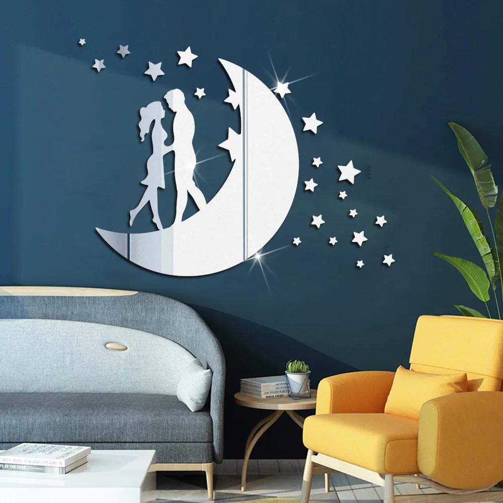 Девушки Луна 3D Зеркальные Наклейки Акриловые Самоклеящиеся Обои Diy Современные Акриловые Зеркальные Наклейки Рамка Гостиная Домашний Декор