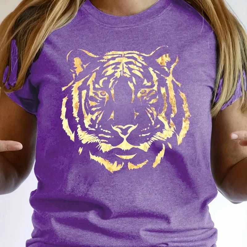 Женская летняя футболка с принтом Golden Tiger, футболки с коротким рукавом, повседневные топы с принтом