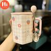 Керамическая кружка Hi Ins Style для девочек в форме сердца с крышкой, ложка, милая соломенная чашка для воды, кофейная чашка, чашка для завтрака, молока, овсянки