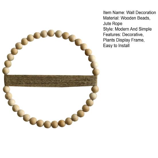 Wood Bead Rope Wall Decoration Boho Farmhouse Rustic Round Plants Display Frame Wall Art