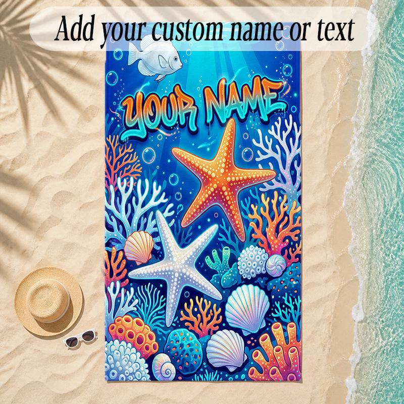 Mermaid Theme Soft Beach Towel Personalized Custom Name Text Towel Portable for Beach Pool Travel
