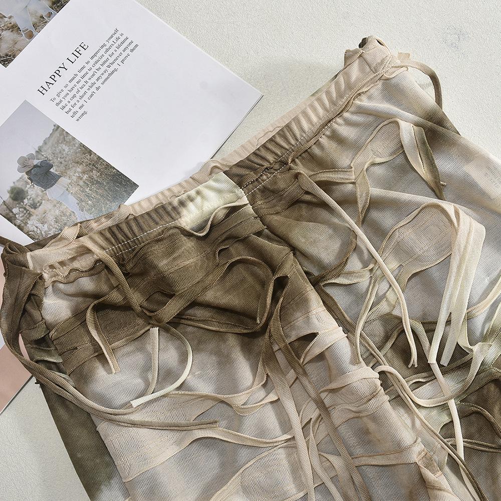 Новые женские джинсы с осенним окрашиванием тай-дай и бахромой, потертый дизайн, бохо, стритвир, повседневные джинсовые брюки с бахромой по низу, художественные мешковатые брюки