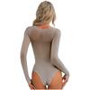 Женский глянцевый боди с длинным рукавом и круглым вырезом, купальник для танцевальных выступлений