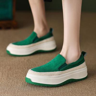 Стильные дышащие женские туфли Slip On Green Женская обувь Лоферы Повседневные удобные толстые подошвы женские вулканизированные туфли