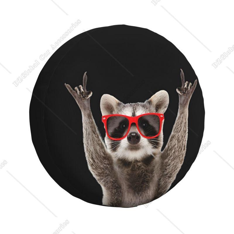 Spare Tire Cover Red Sunglasses Raccoon Tire Cover Waterproof Dust-Proof UV Sun Wheel Covers Universal Fit for Trailer RV SUV