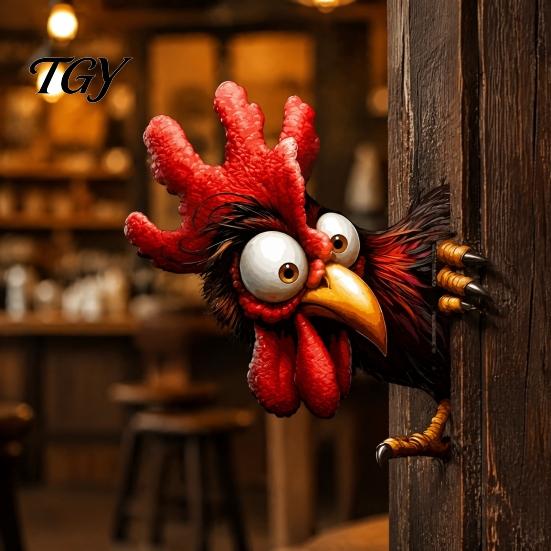 Ручная работа, Металлические курицы для улицы, Петух, заглядывающий через забор, Настенное искусство, Забавное украшение, Сельский причудливый подарок для садоводов, Куриный декор в стиле фермерского дома, Сад