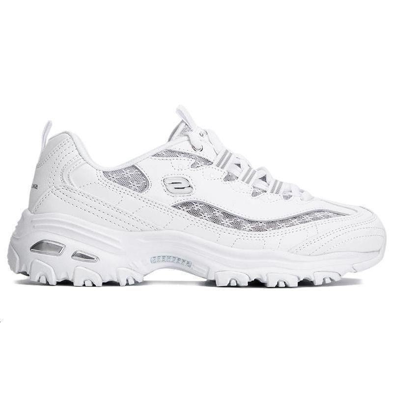 Skechers D'Lites 1.0 Кожаные Низкие Кроссовки на Толстой Подошве Женские Бело-Серебристые 896235-WSL