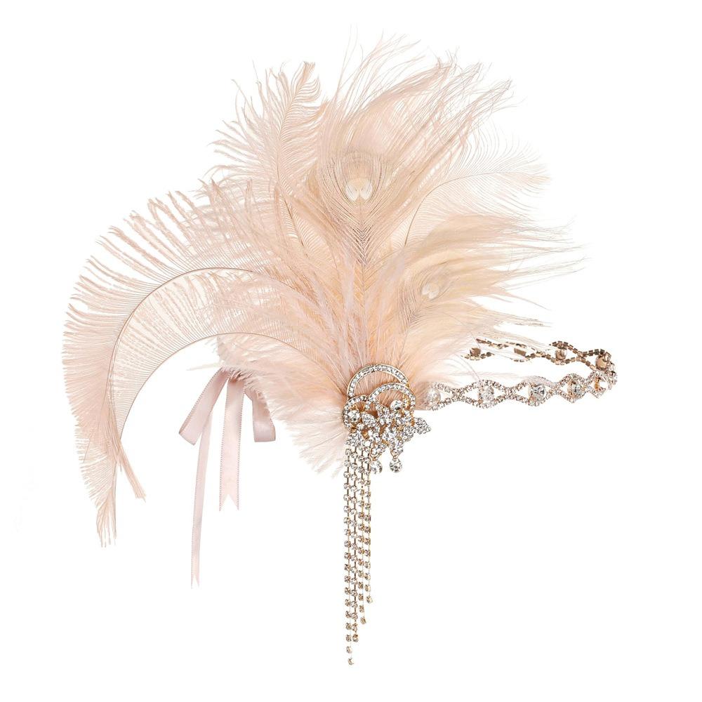 Винтажная маскарадная повязка на голову с перьями и пайетками 1920-х годов, аксессуары для волос, свадебный головной убор